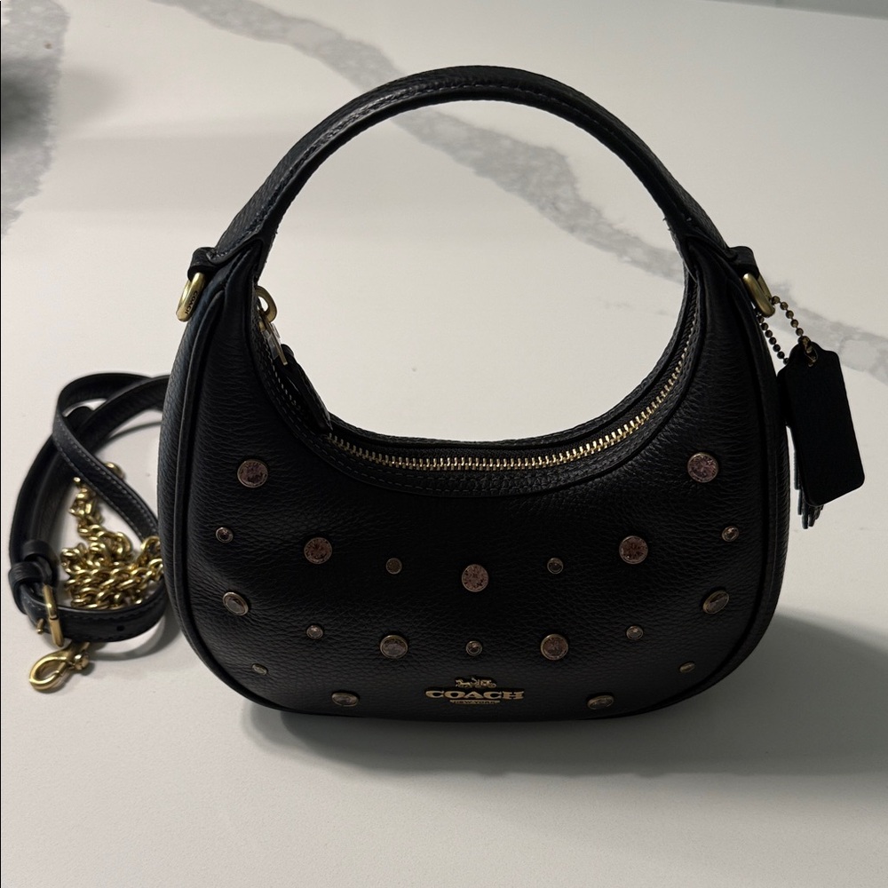 Coach Black Mini Bag with Gold Accents/Pink Crystals